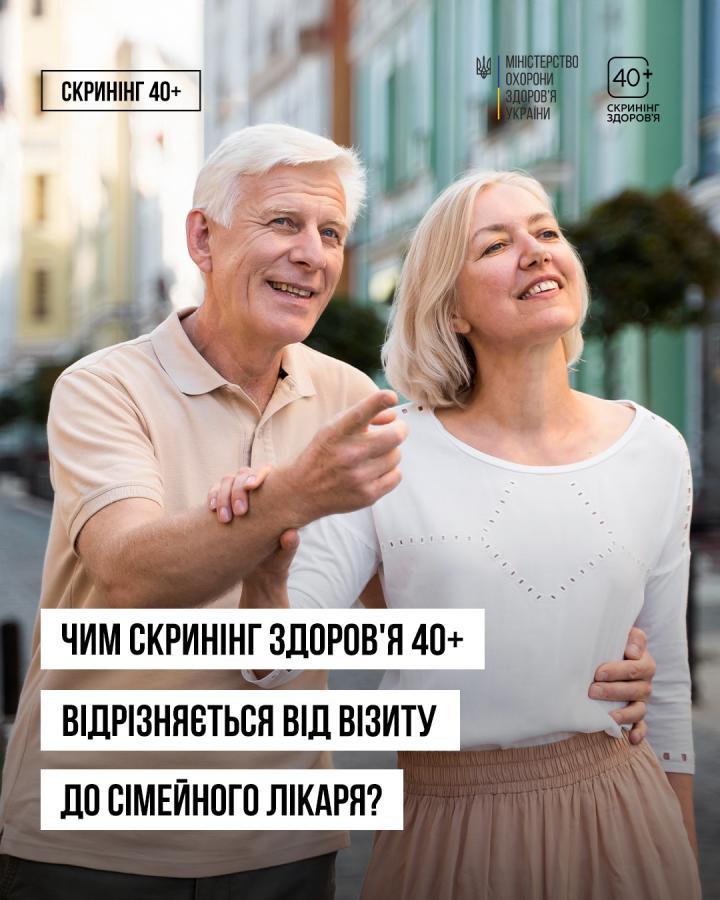 Мета національної програми «Скринінг здоров’я 40+» — допомогти людям віком від 40 років вчасно виявляти фактори ризику та хронічні захворювання, які часто тривалий час протікають без симптомів